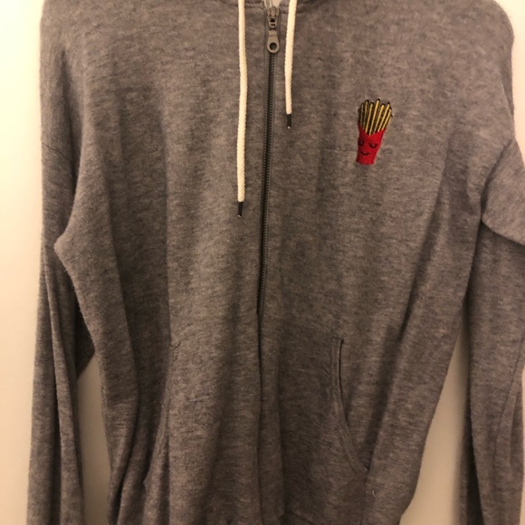 Grey Zip Up Hoodie with Fries decal - Picture 1 of 3